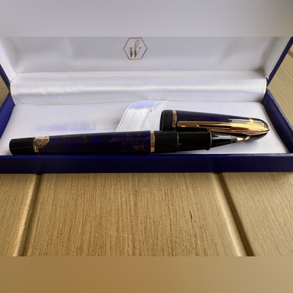 Vintage Waterman Paris Blue Marble Gold Trim Ballpoint Pen with Case - Picture 4 of 9